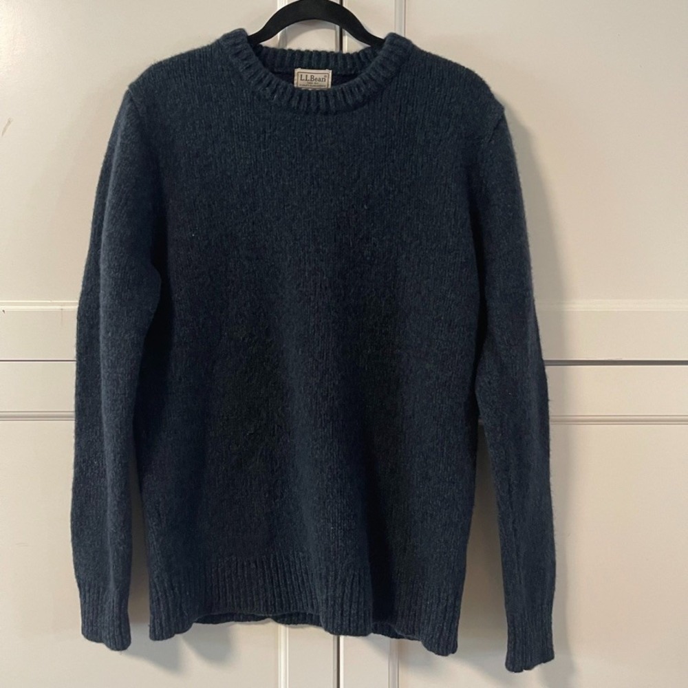 LL Bean Lambswool Crewneck Sweater Blue Knit Small Regular